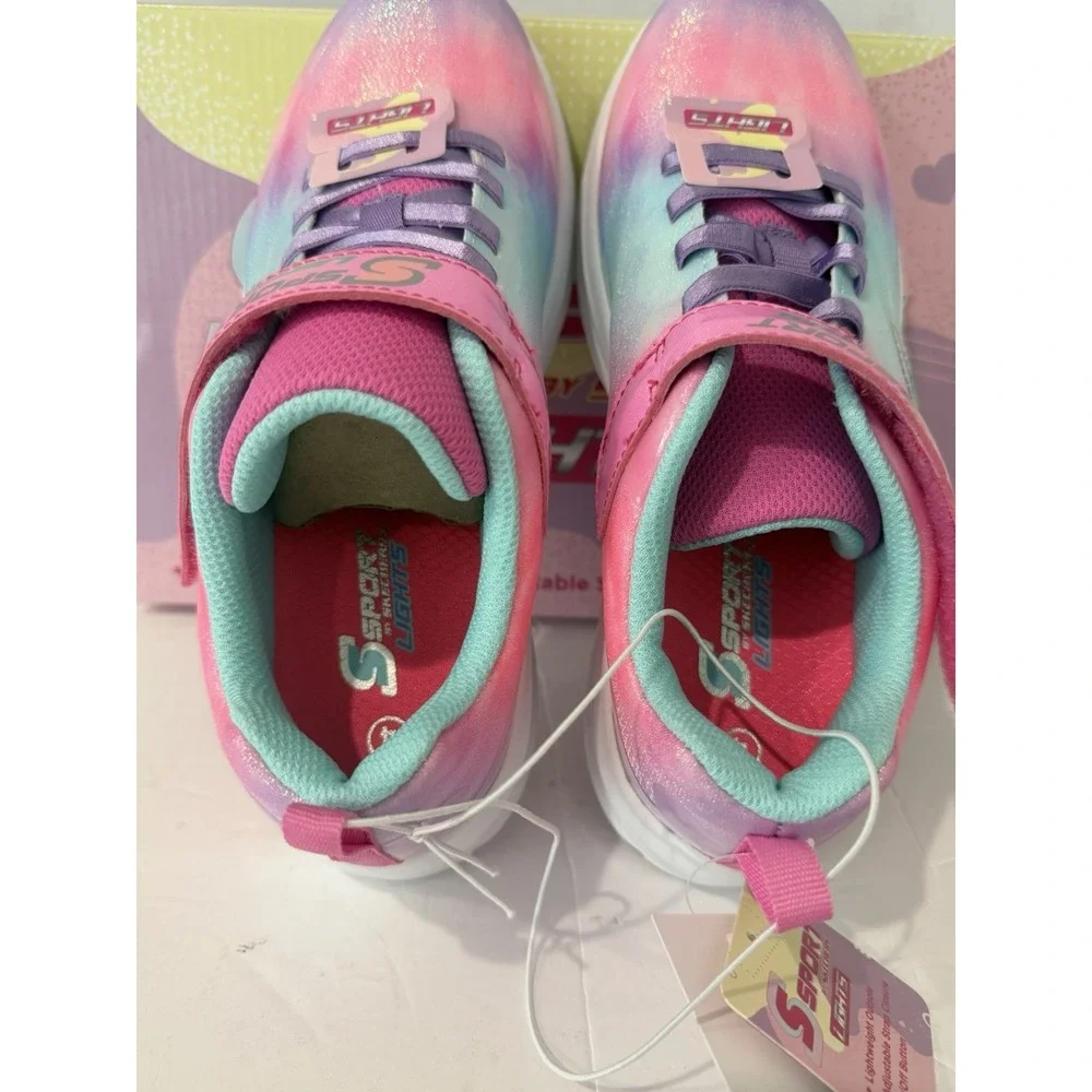 SKECHERS Sport Light Up Kids Girls 4 Shoes Sneakers Slip On Pink School New Walk